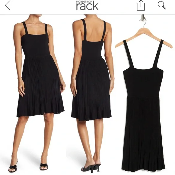 theory pleated square neck dress Theory Pleated Satin Dress | Black